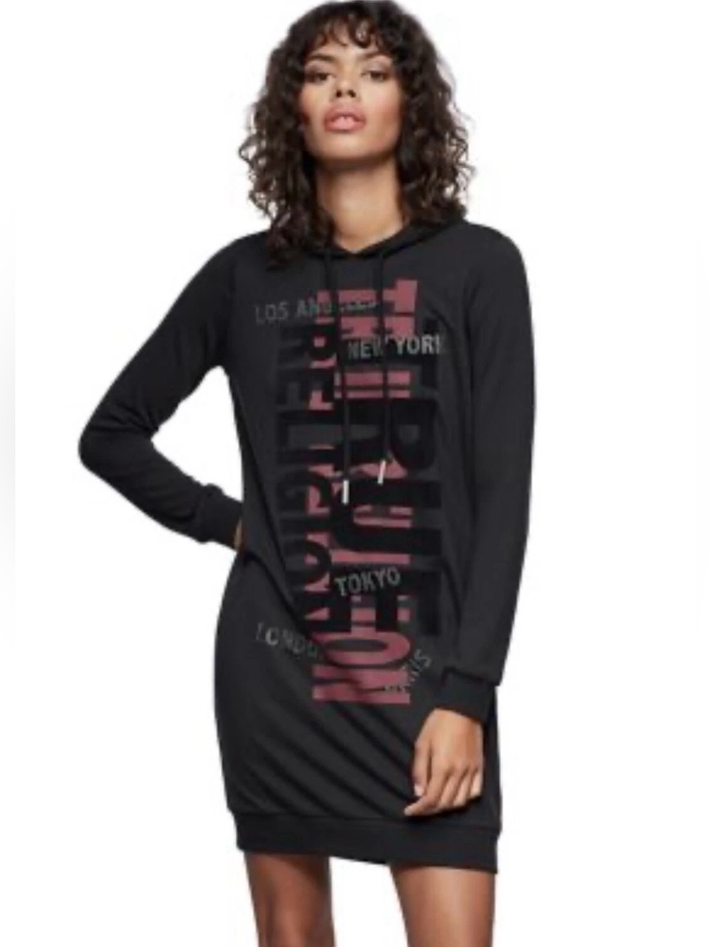 TRUE RELIGION - Women's French Terry CITY Hoodie Dress, Black, M